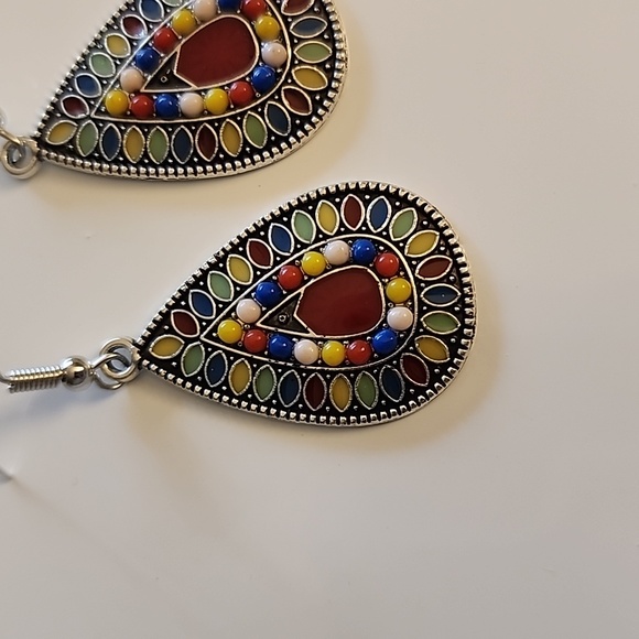 Boho TEARDROP EARRING Crimson color center EB - Picture 2 of 3